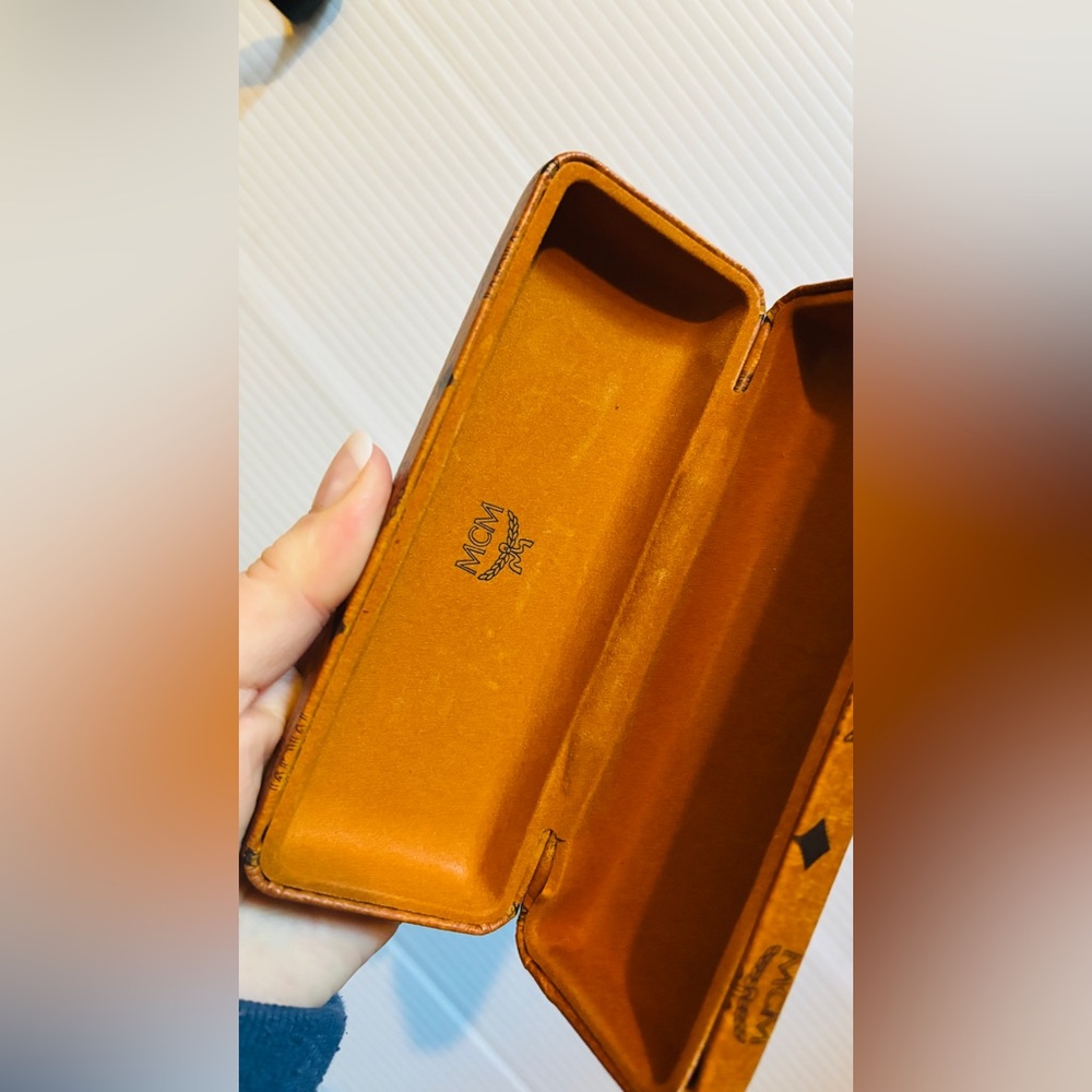 MCM Visetos Brown Logo Eyeglass Case Gold Plate Authentic - Picture 7 of 7